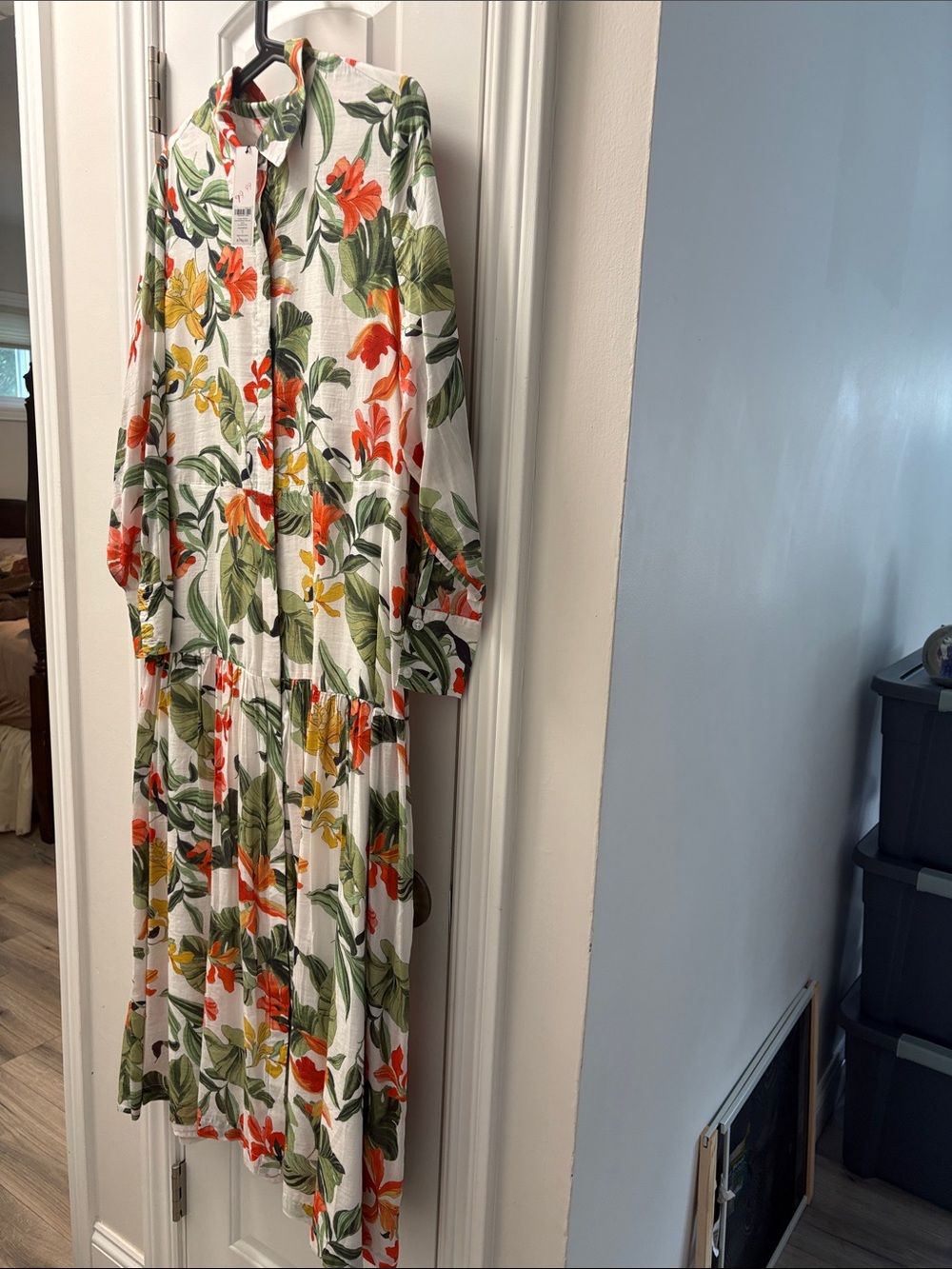 Chico's White Maxi Dress with Green, Orange & Yellow Floral Print